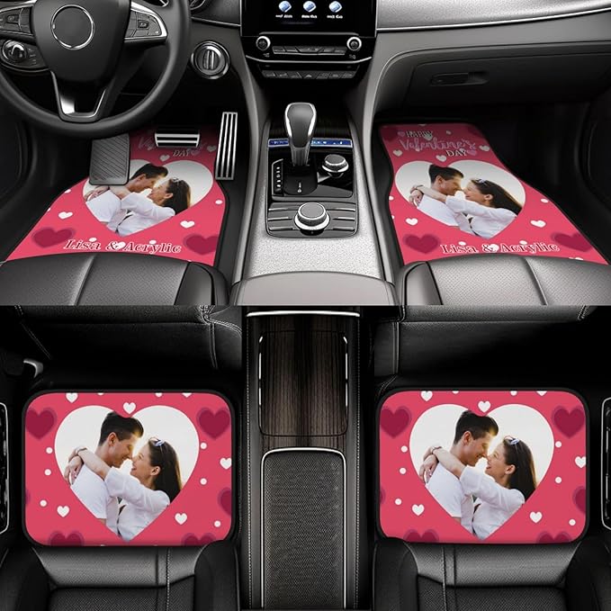 Personalized Custom Valentine Day Car Floor Mats 4 Piece 95% Universal Front Rear Car Floor Mats Fit Car SUV Van Truck All Weather Protection Valentine Day Car Gifts (Add Photo)