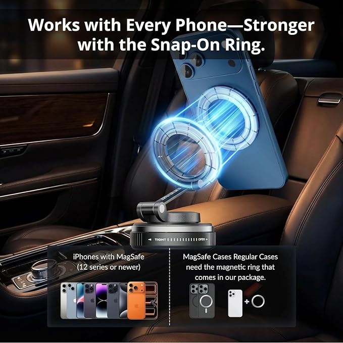 UPTOWN 2026 Nano Gel Ultra Magnetic Phone Holder for car - 360° Adjustable magsafe car Mount with Vacuum Suction, Strong Grip Phone Holders for Your Car, Compatible with iPhone 17 pro max 16 15 14