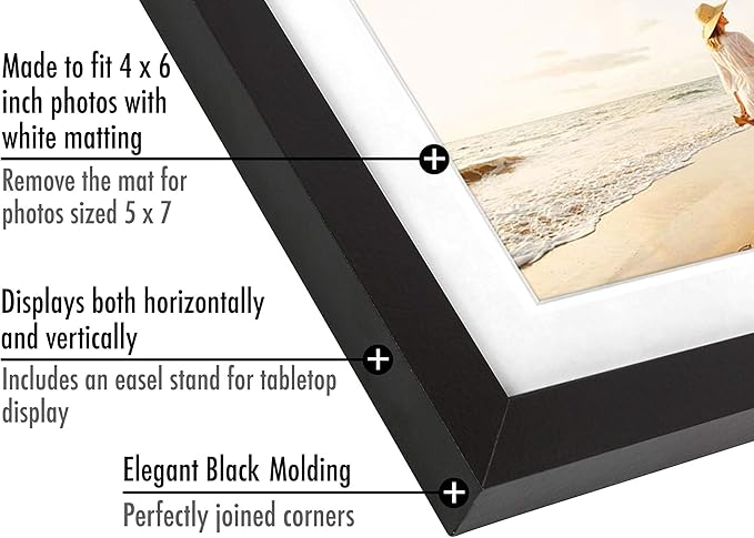 Americanflat 5x7 Picture Frame in Black Set of 2 - Displays 4x6 With Mat and 5x7 Without Mat - Composite Wood with Shatter Resistant Glass - Horizontal and Vertical Formats for Wall and Tabletop
