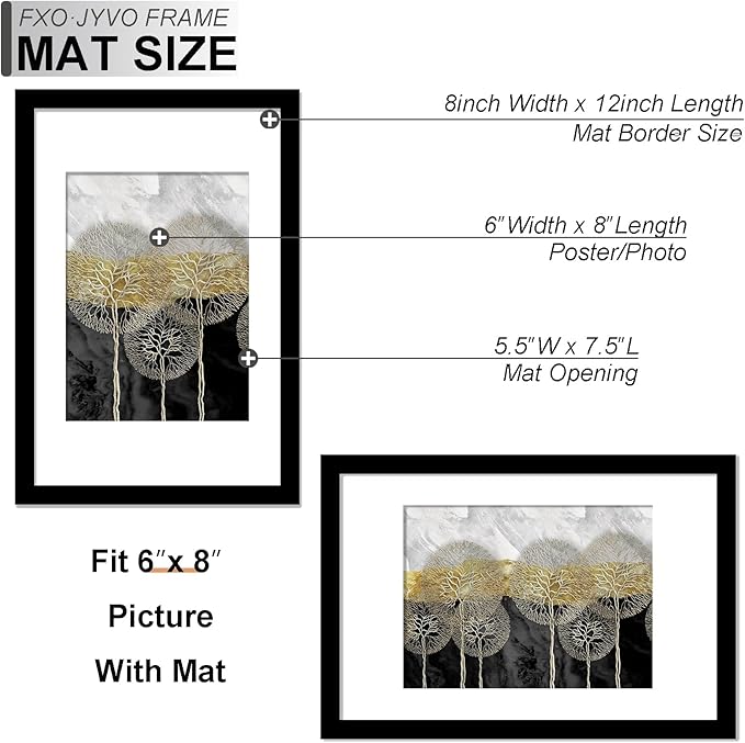 8x12 Picture Frame, Display Photo Poster 6x8 with Mat or 8 x 12 Without Mat, Light Weight and High Transparent 8 by 12 Frame for Wall - 1 Pack/Black/8"x12"