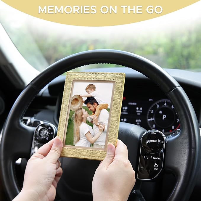 KINIVA 2 Pack Car Picture Holder - Magnetic Faux Leather Picture Frame for Safe Driving - Gift for Dad Mom Husband Wife Car Visor Accessories, Car Accessory (Fits 2.5"x3.5" Photos) (Yellow)