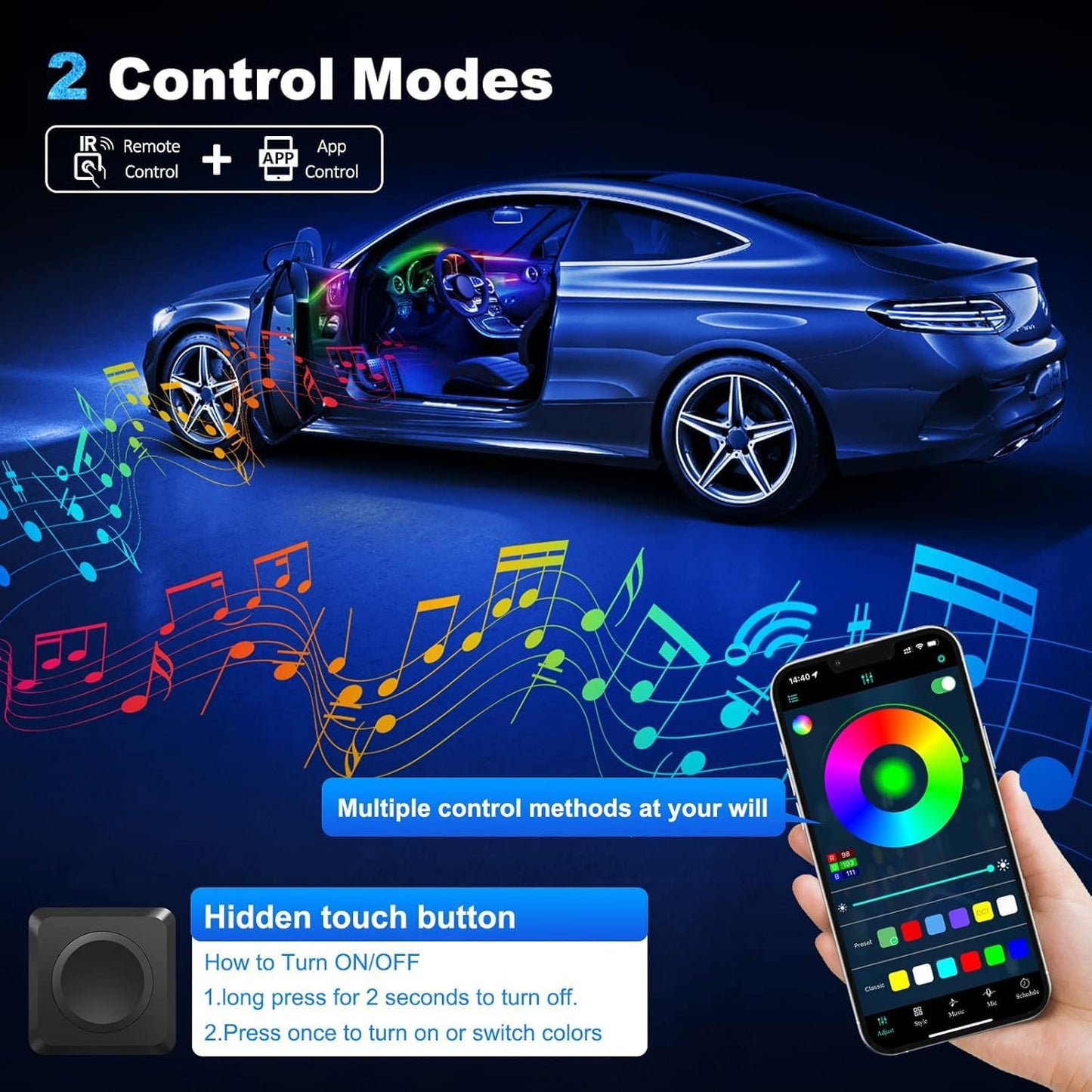 Dreamcolor Acrylic Interior Car LED Strip Light with Wireless APP, RGB 22 in 1 with 175 inches 593 LEDs Fiber Optic Ambient Lighting Kits, 16 Million Colors Sound Active Function Car Neon Lights