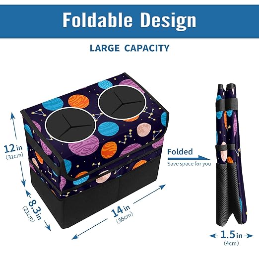 Car Trash Can Colorful Space Planet Large Storage Garbage Can with Lid Hanging for Back Seat Leakproof Automotive Vehicle Trash Bin