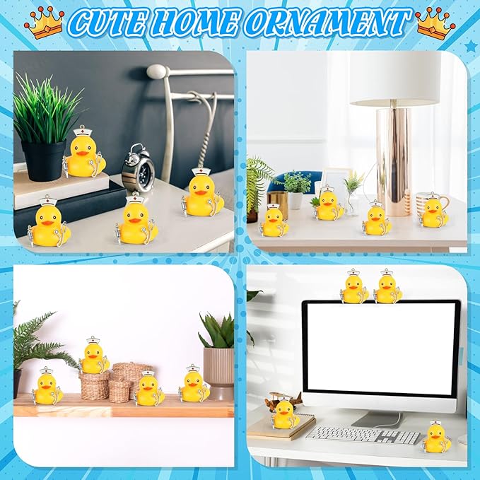 BOZILY Nurse Duck Dashboard Decor - Stress Relief Squeaky Rubber Duck with Stethoscope & Syringe Accessories, Funny Car Interior Ornament for Car, Truck, Office Desk