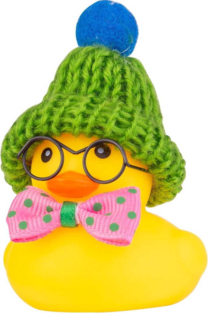 Car Rubber Duck Ornament, Winter Duck Car Dashboard Decoration with Mini Beanie Hat Bow Tie and Glasses(C2)