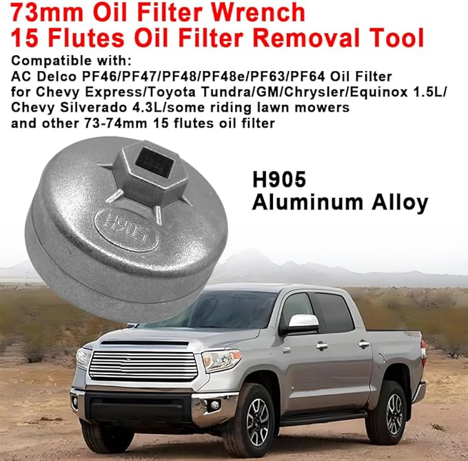 73-74mm Oil Filter Wrench, 15 Flutes Oil Filter Removal Tool Socket Compatible with AC Delco PF46/PF47/PF48/PF48e/PF63/PF64 Oil Filter for Chevy/Toyota/GM/Chrysler/Equinox 1.5L(1PC)
