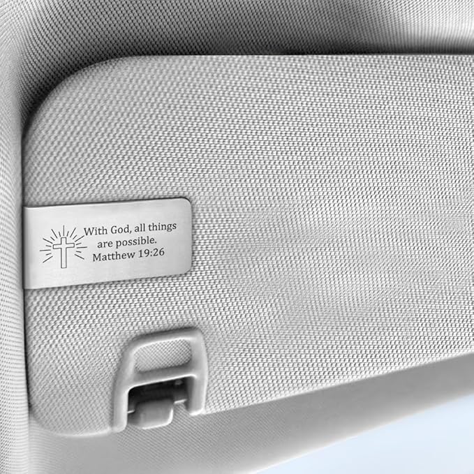 with God All Things are Possible Engraved Stainless Steel Car Visor Clip, Travels Visor Car Accessories, Matthew 19:26, Driving Safety Prayer Religious Gifts for Family Friend