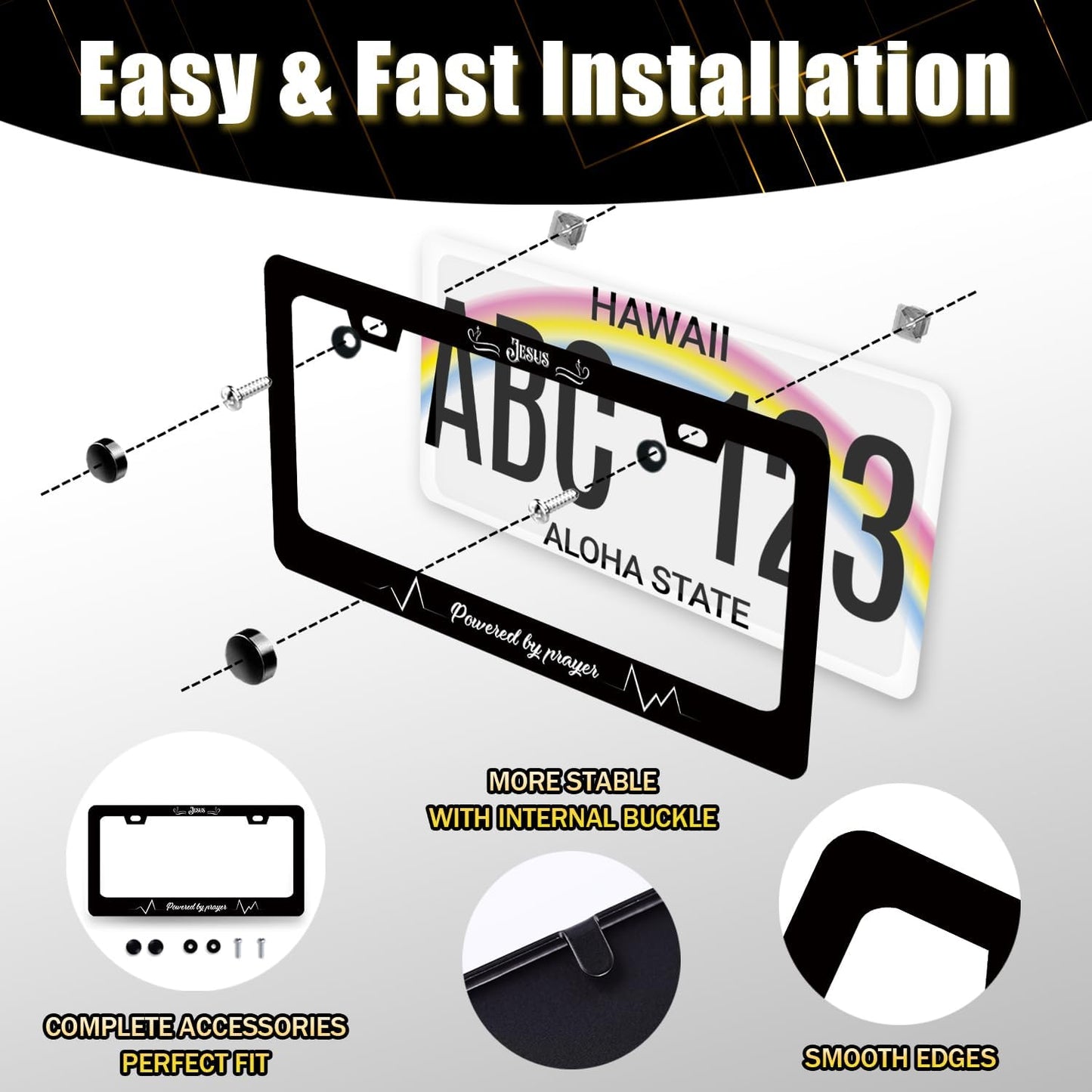 Jesus Cross License Plate Frame Funny Christian License Plate Holder Stainless Steel Religion Car Accessory Faith License Plate Decoration for Men Women Size 12.2" x 6.2" with Screws