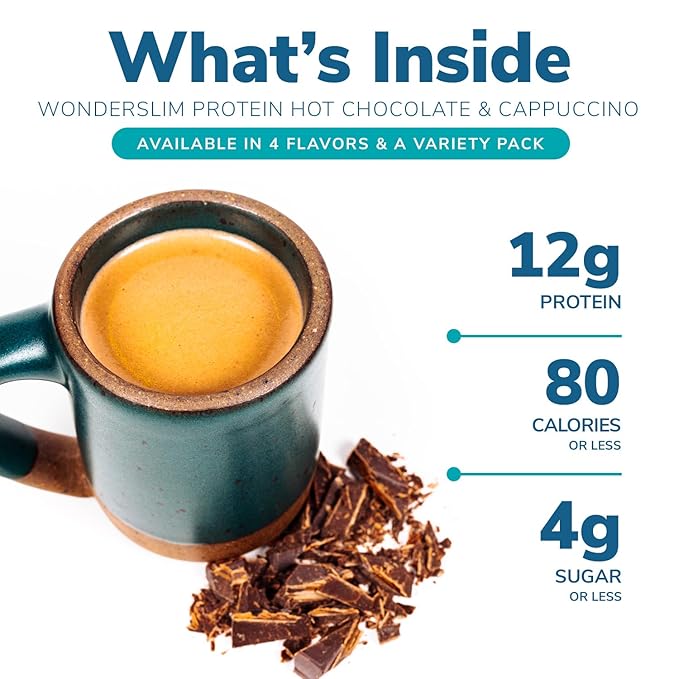 Wonderslim Protein Coffee Powder, Creamy Original Cappuccino, Low Sugar, Gluten Free, Keto Friendly & Low Carb (7ct)