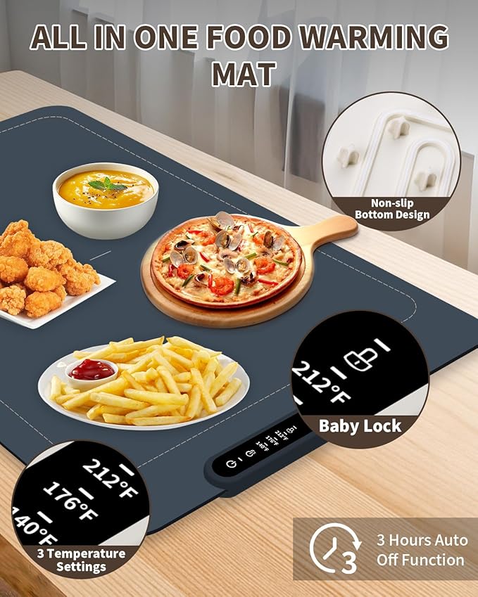 Food Warming Mat,Electric Warming Tray Food Warmer With Adjustable Temperature,Rollable Potable Silicone Heating Mat for Food,Versatile Kitchen Gadgets Home Essentials for Buffet Party Gathering