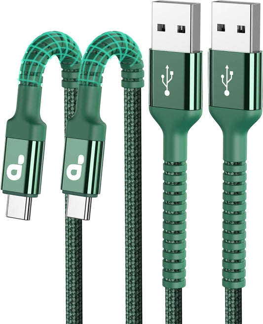 USB to USB C Cable Fast Charging 10FT USB A to USB C Charger Cord, Upgraded Extra Durable Braided USBC Cable Compatible with iPhone 16 15 Pro Max,Samsung Galaxy S10 S9 Plus, LG and More-Green 2 Pack