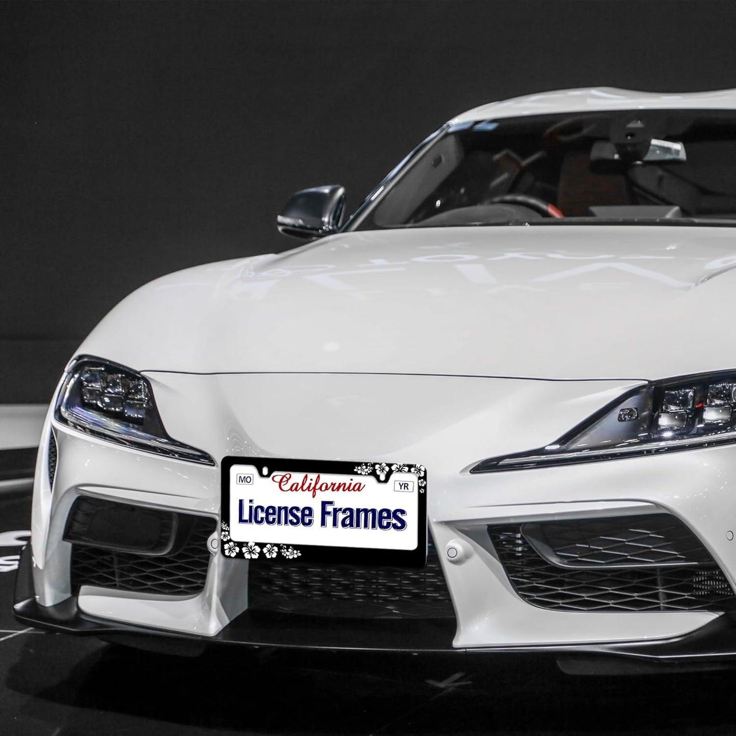 Stainless Steel Hibiscus Flower License Plate Frame Hibiscus License Plate Holder， Tropical Floral Car License Plate Covers Accessory tag Frame with Screws for Women 12.3" X 6.3"