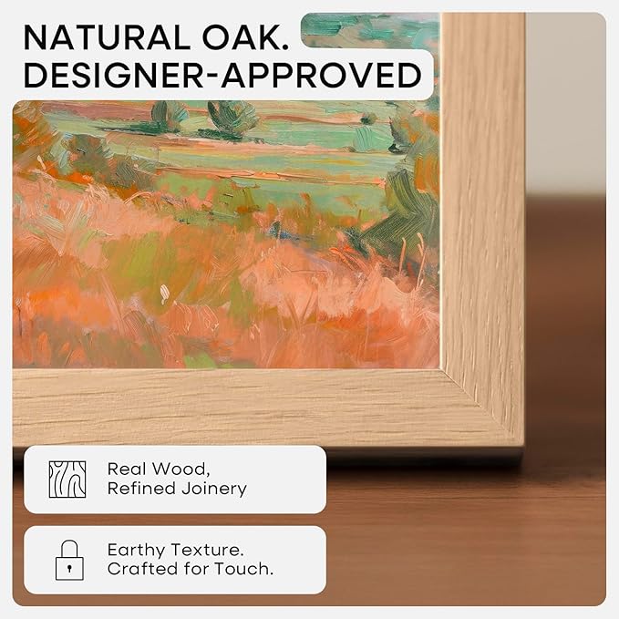 Homeforia Picture 16x24 Wood Frame, High End Natural Oak 16x24 Light Wooden Poster Frame with Mat 12x18, 16 x 24 Frames Matted to 12 x 18 Photo, 24x16 Hanging Frame, Tempered Glass, Wall Kit, Set of 1