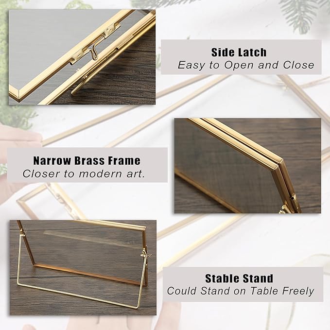 JUXYES 2 Pack Tabletop Business License Frame Brass License Certificate Display Frame, Double Glass Floating Diploma Frames, Desktop Golden Graduation Frames for 8.5x11 Certificate Business Licenses