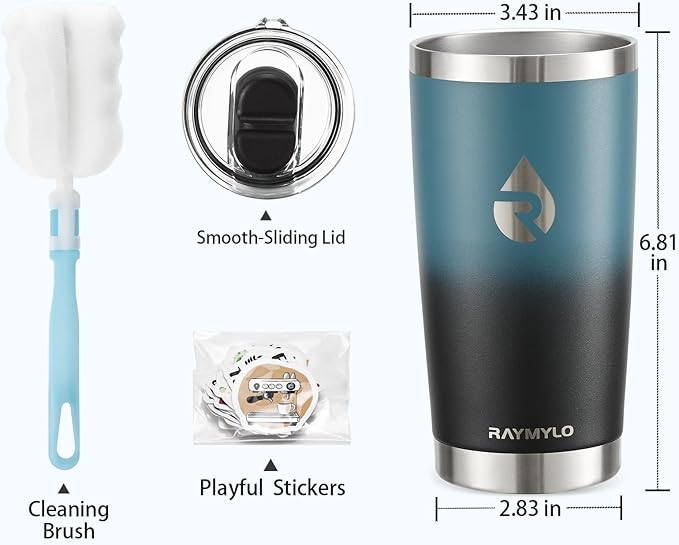 20 oz Coffee Tumbler - Insulated Stainless Steel Travel Mug for Hot/Cold, Spill Proof with BPA-Free Detachable Lid, Coffee Cup Fits Most Car holder, Includes Chic Stickers, Indigo/Black