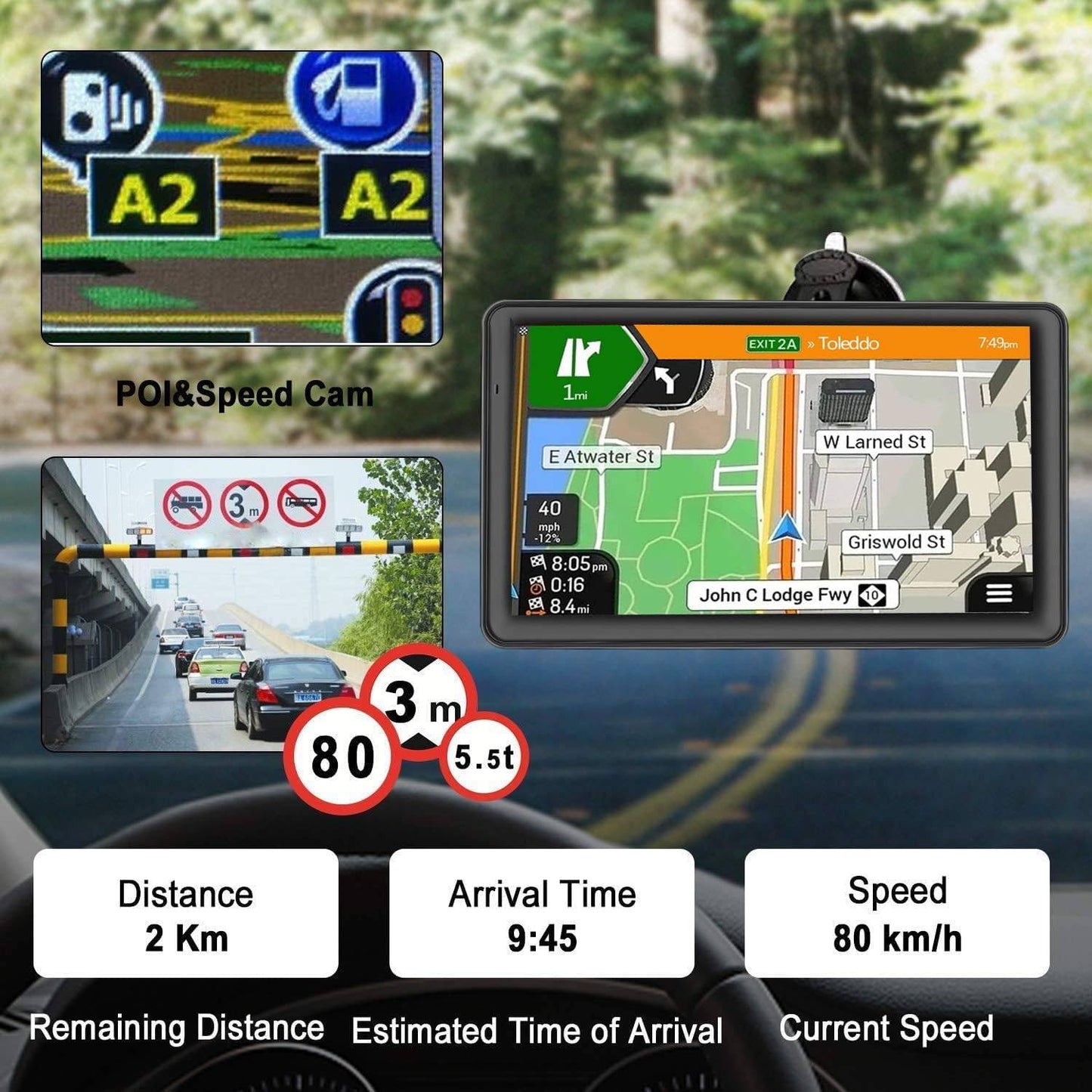 GPS Navigator for Car Truck RV – 9'' HD Touchscreen, Latest 2025 Map with Custom Truck Routing, Lane Guidance, Turn-by-Turn Voice Directions, Speed & Red Light Alerts, Free Lifetime Updates