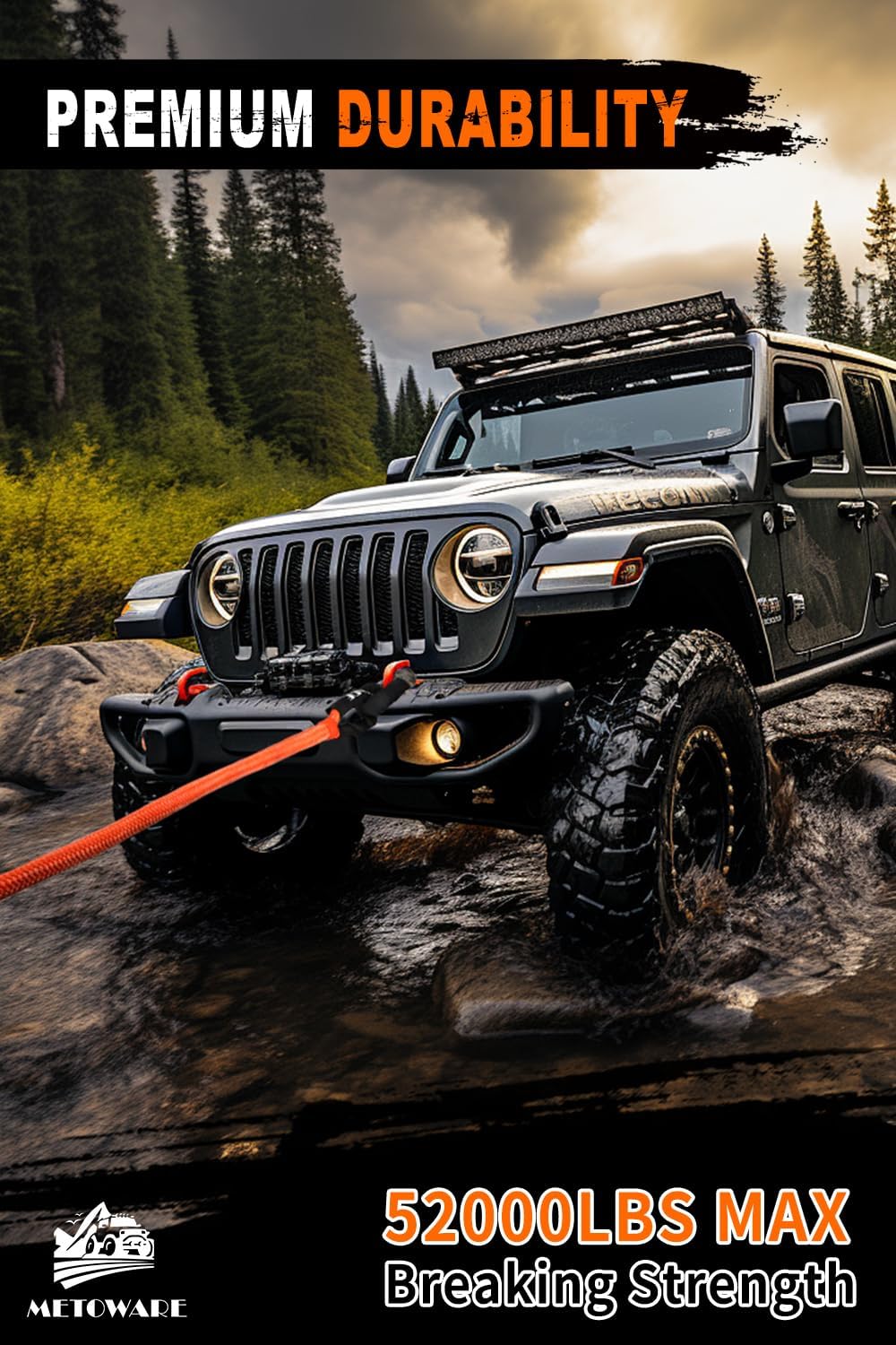 METOWARE Kinetic Recovery Rope (1’’ x 10ft) Offroad Tow Kit with 1/2inch x 22 Inch Soft Shackles，Heavy Duty Offroad Recovery Kit for UTV, ATV, Truck, Car