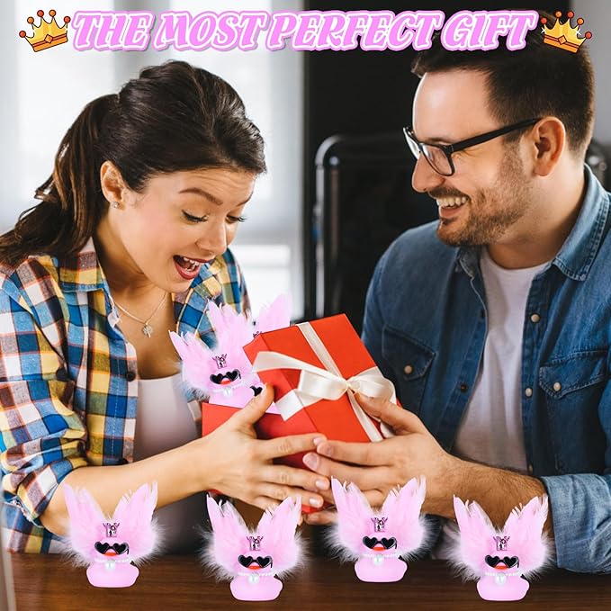 BOZILY Pink Rubber Duck,Rubber Ducks for Ducking, with Crown, Sunglasses, Pink Feather Wings & Pearl Necklace for Car Dashboard Decor, Cute as Car Ornament Gifts
