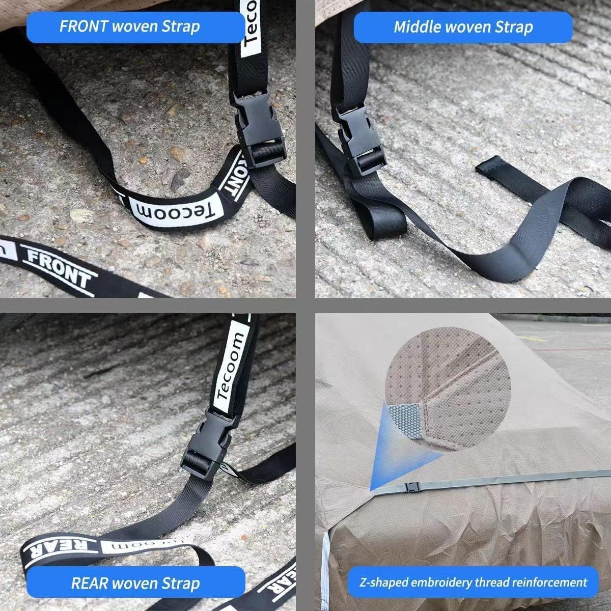 Tecoom Car Cover Waterproof All Weather, Non-Woven Breathable Outdoor Full Covers for Automobiles with Zipper Pockets Sun Uv Wind Hail Protection Universal Fit Mercedes Chevrolet, 183-192 Inch