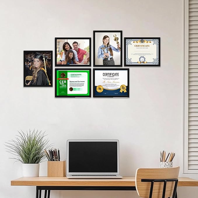 8.5 x 11 Certificate Frames Set Of 12, Self Adhesive Picture Frames 8.5 x 11, Magnetic Diploma Frame for Wall Display, Document Frames For Home Office, Horizontal or Vertical, Black