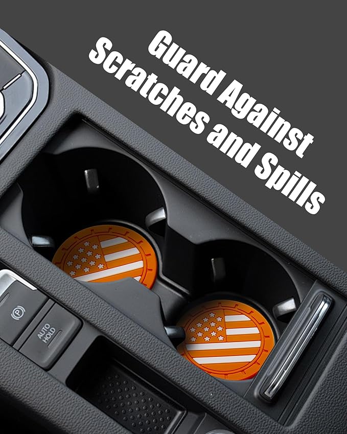 4 Pack Car Cup Coasters, Universal American Flag Non-Slip Silicone Cup Holder Inserts, Car Interior Accessories, Orange