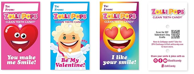Zollipops Valentines with 22 Zolli Grams Fruit Assorted 5.2oz (Angel) - Spread Love with a Sweet and Dental-Friendly Valentine's Day Treat