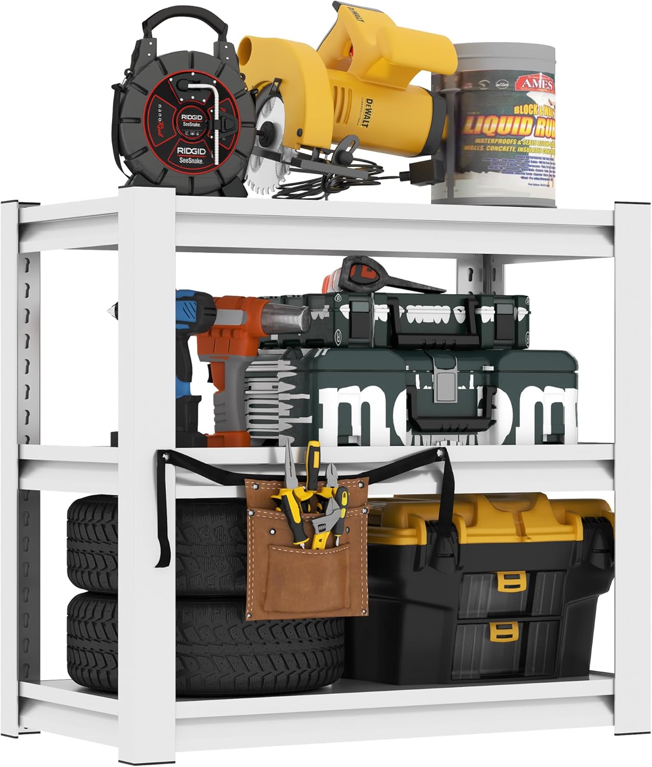 31.5" H Metal Storage Shelving, 1500LBS Heavy Duty Shelves Unit, Adjustable 3 Tier Storage Rack, Industrial Utility Shelf for Garage, Warehouse, Bedroom, Kitchen,18" D×34“W×31.5”H, White