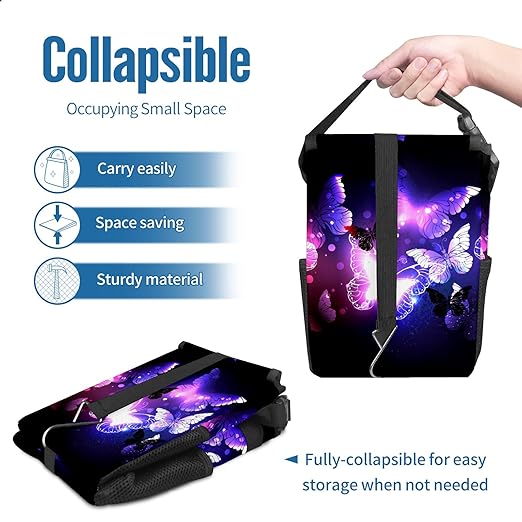 Purple Butterfly Trash Can With Lid - Collapsible Reusable Waterproof Car Garage Bag, Automotive Garbage Can, Accessories Interior Organizer