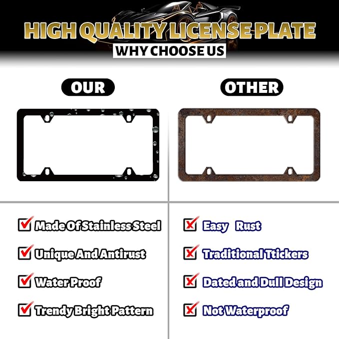 Butterfly Floral Leaves License Plate Frame Boho Butterflies License Plate Holder Funny Auto Parts Stainless Steel Universal Black Cars Decoration for Men Women 12.2" x 6.2"