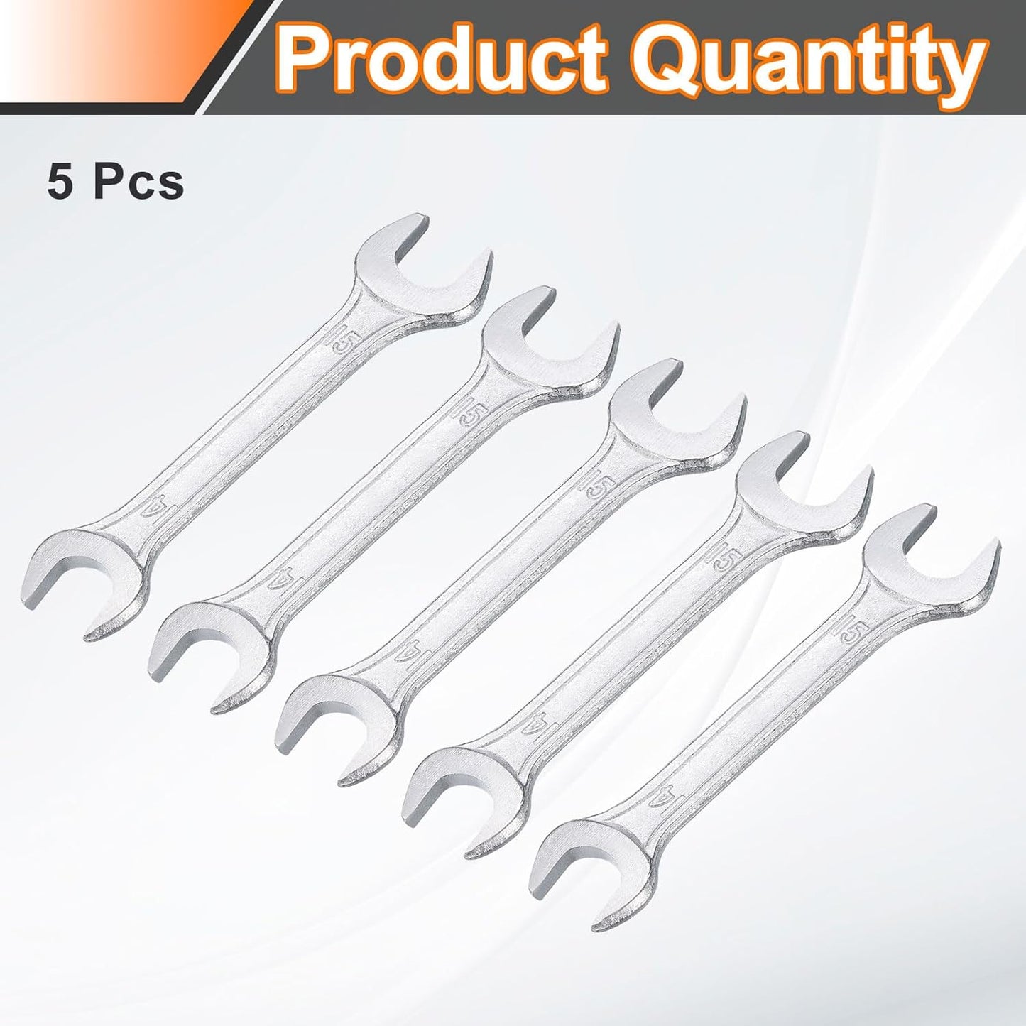 HARFINGTON 5pcs Double Open End Wrench 14mm x 15mm Metric 15 Degree Offset Angle Small Flat Head Wrench Galvanizing Open Ended Spanner for Automotive Repair Furniture Assembly