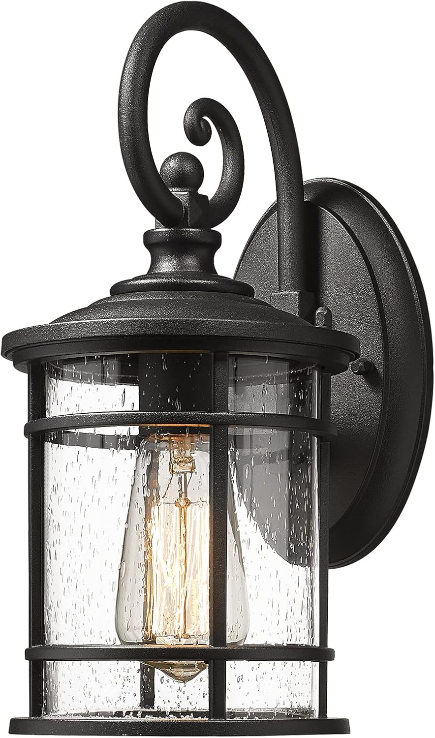 Emliviar Outdoor Wall Light Fixture - Modern Exterior Wall Sconce for House with Seeded Glass Shade, 12.5 Inch Height, Black Finish, XE229B-S BK