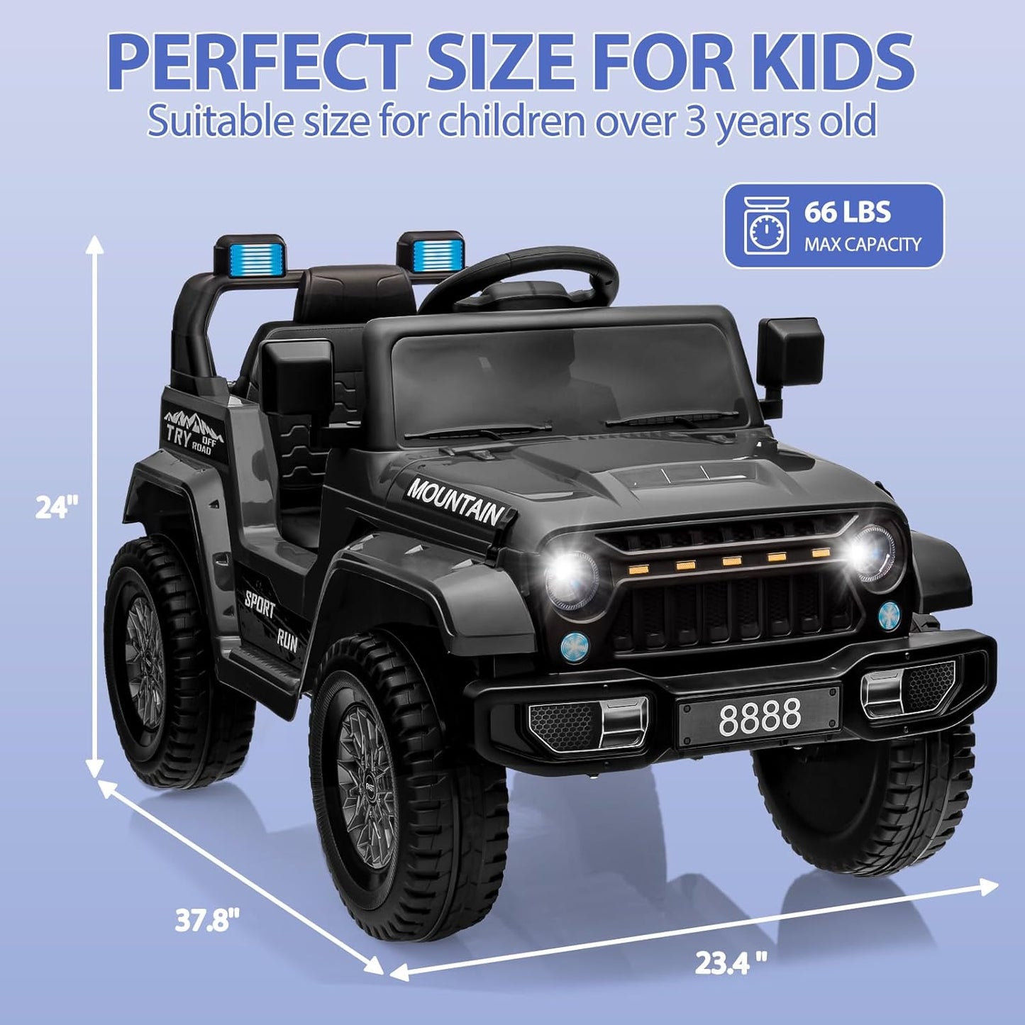 12V Kids Ride On Truck Car, Battery Powered Electric Vehicles with Remote Control, Spring Suspensions, 3 Speeds, LED Lights, Music, MP3, Ride On Toy Car for Children Toddles Boys Girls, Black