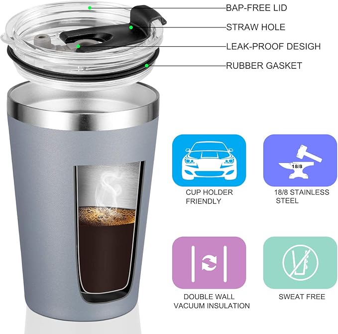 VEGOND 12oz Tumbler Stainless Steel Tumbler bulk Vacuum Insulated Double Wall Travel Tumbler with Lid and Straw Reusable Tumbler, Grey 1 Pack