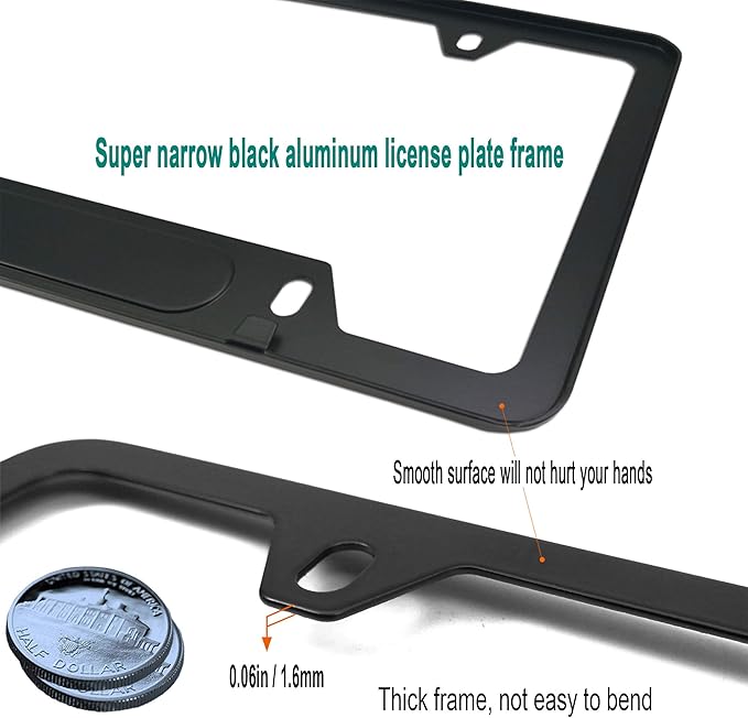 Aootf Police Thin Blue Line License Plate Frames- 2 Pack American Flag Matte Black Aluminum Patriotic Car Tag Cover Holder with Mount Screw Caps, Car Accessories for Officers Men Law Enforcement