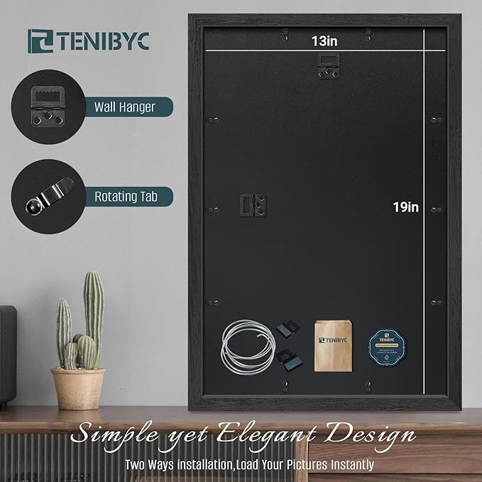 13x19 Picture Frames Set - 3 Pack - Black Solid Wood Poster Frame - Tempered Glass - Exclusive Woodgrain - Rooms, Offices, Gallery, Studio, and Hallway, Wall Display Decor