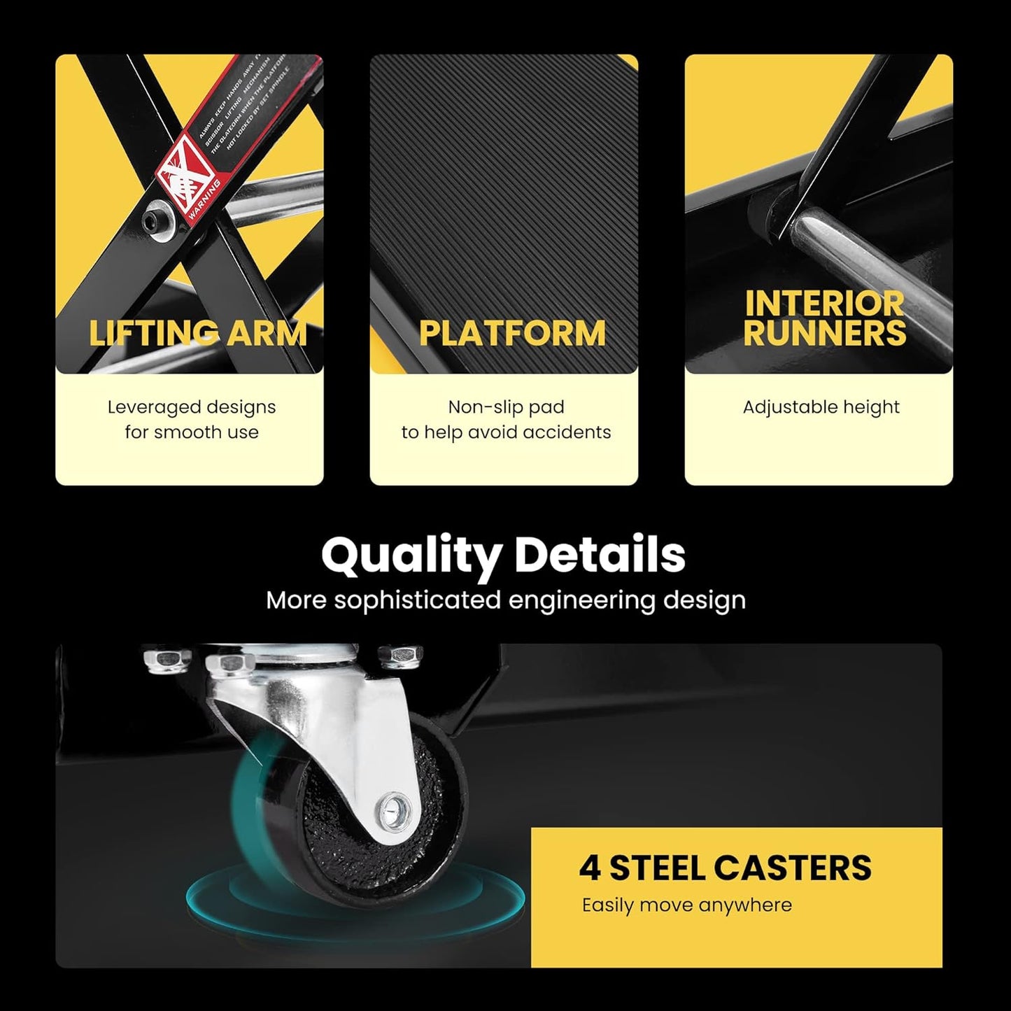 VIVOHOME 1100 Lbs Steel Wide Deck Motorcycle Lift ATV Scissor Lift Jack with Dolly and Hand Crank Bikes Garage Repair Hoist Stand Black