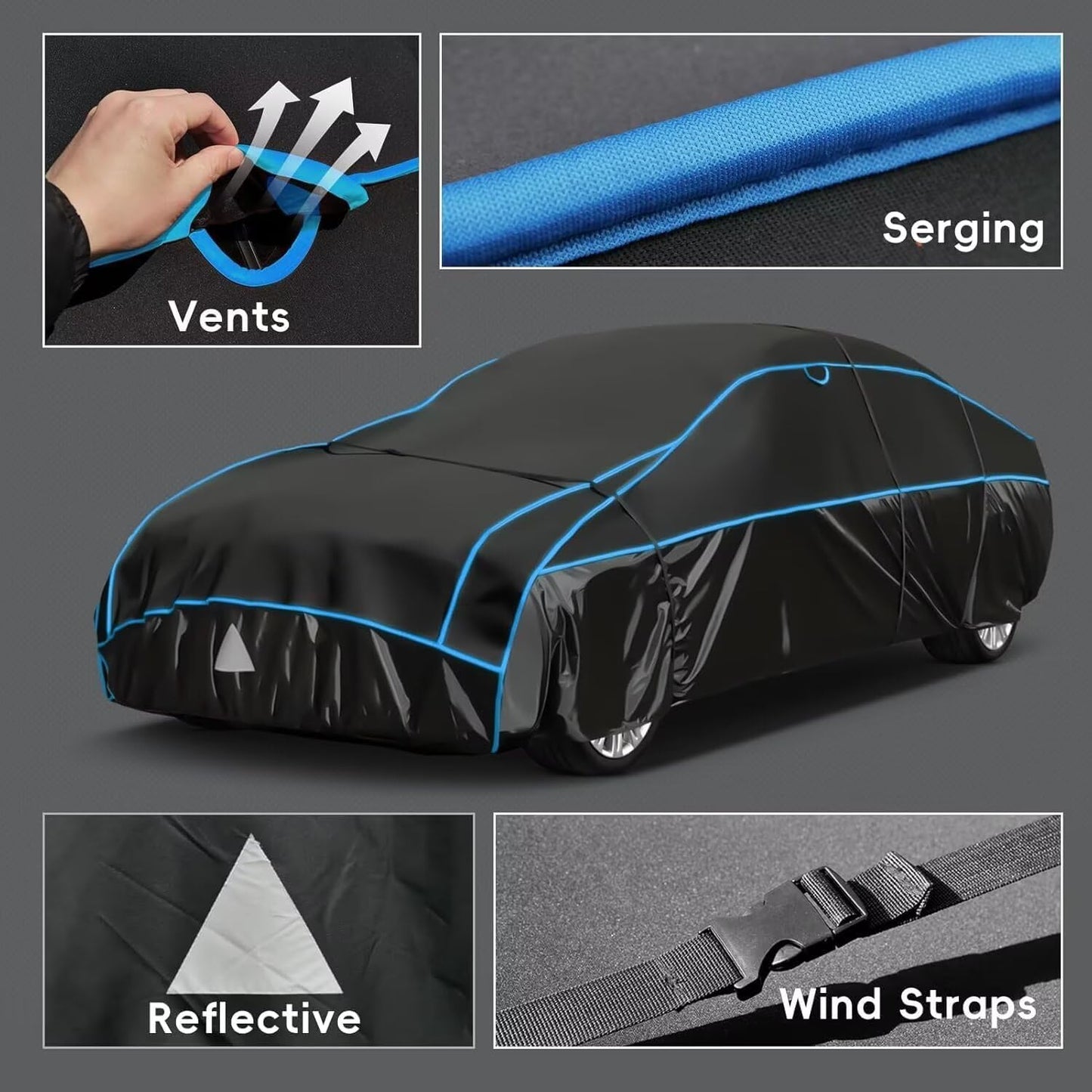 Hail Protector Car Cover, Outdoor Anti Hail Car Covers Thick Multi-Layered EVA, Hail Proof Car Cover Waterproof All Weather, Hail Protection Padded Fit Sedan/Coupe (Length 186 to 193 inch