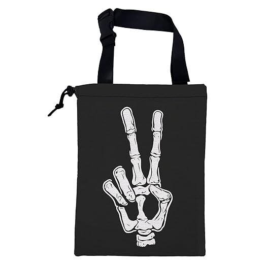 Car Garbage Bag Skeleton Hand Peace Sign Drawstring Car Trash Bag Hanging for Back Seat with Adjustable Buckle Canvas Vehicle Trash Can Easy-to-Install