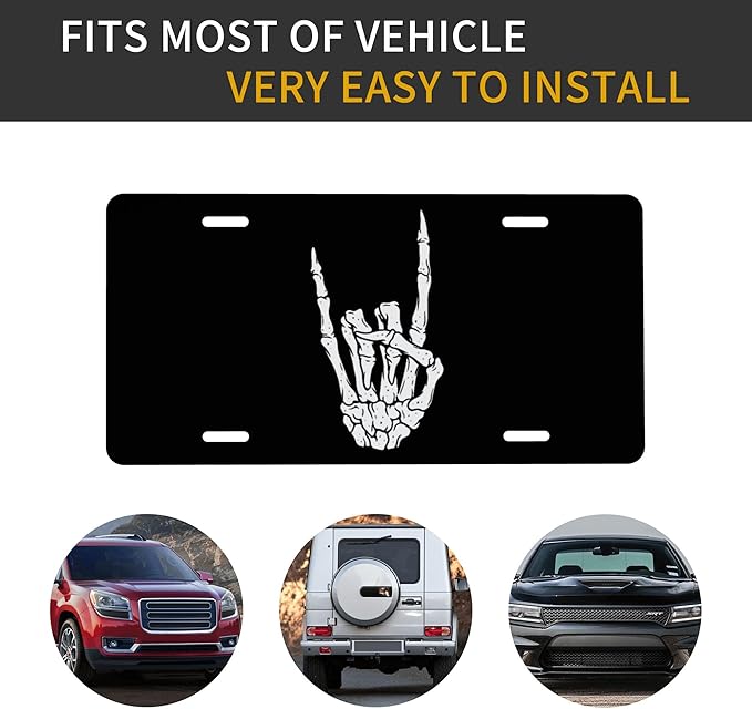 Front License Plate Skull Finger Love Vanity Plates Aluminum Metal Decorative Car Tag Novelty License Plate Cover for Men Women ‎6 * 12 in (4 Holes)