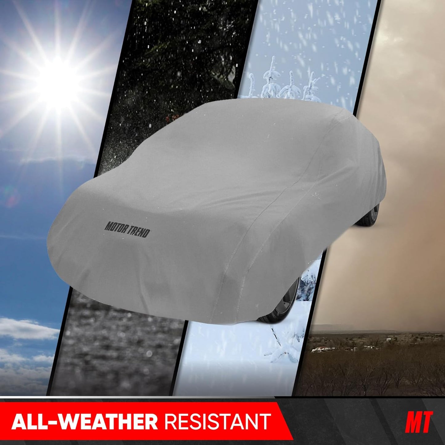 Motor Trend Breathable Lightweight Car Cover, Anti-Moisture Build-Up Water-Resistant Scratch-Resistant Travel-Friendly, Universal Fit for Cars SUVs Trucks Vans All-Weather Outdoor/Indoor, (XL) 210" L