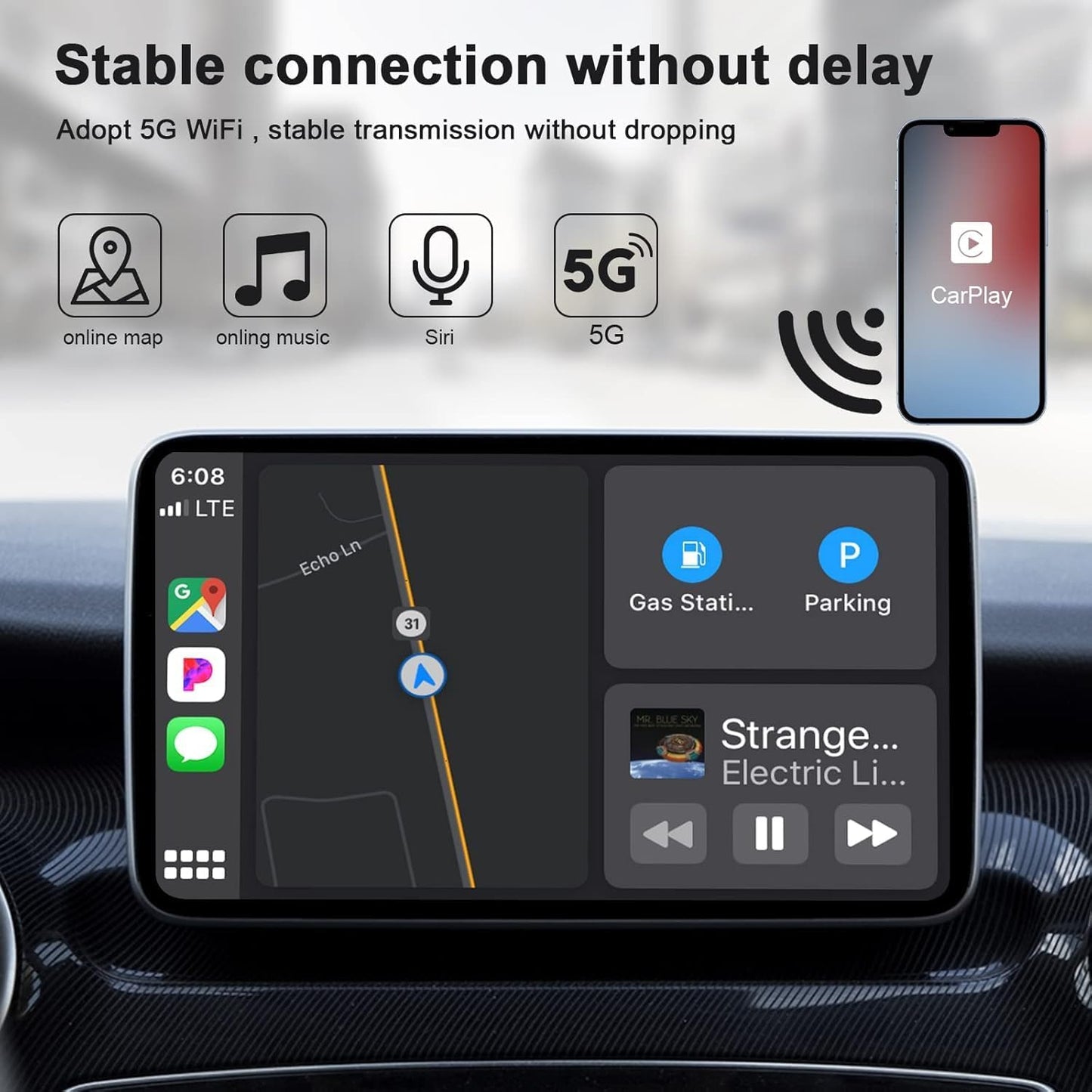 Wireless CarPlay Adapter, Converts Wired to Carplay Wireless Adapter for iPhone, Plug and Play-Seamless Fast Response Stable Bluetooth Connection CarPlay for Apple iPhone iOS 10+ and Cars (Black)