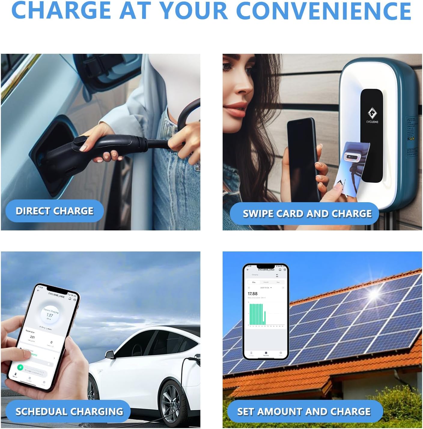 EV Charger Level 2，50 Amp Charge Station, 240V,Indoor/Outdoor EVSE, 25Ft Cable Level 2 ev Charger, 2.4GWiFi/APP/RFID Card (NEMA14-50 Plug or Hardwired)