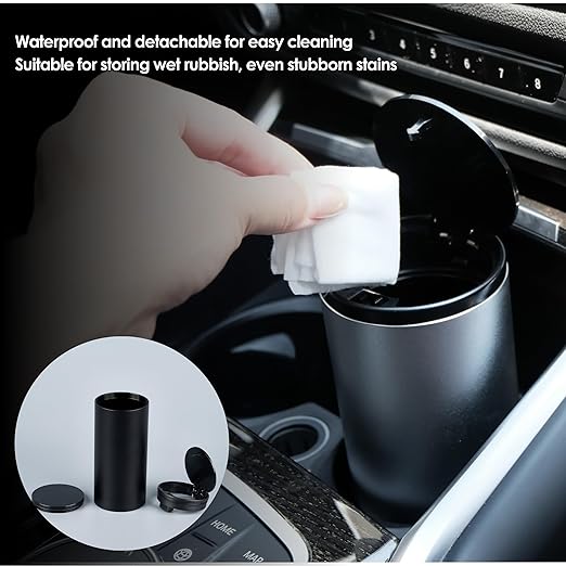 Car Trash Can with Lid, Leakproof Mini Car Garbage Can, Aluminum Alloy Car Trash Bin, Car Accessories (Sliver)