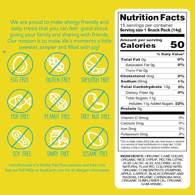 YumEarth Organic Jelly Beans - Fruity Candy Snack Packs, Gluten Free Snacks for Kids - Allergy Friendly, Non-GMO, No Artificial Flavors or Dyes - Assorted Flavors, 7.5 oz. (Pack of 15)