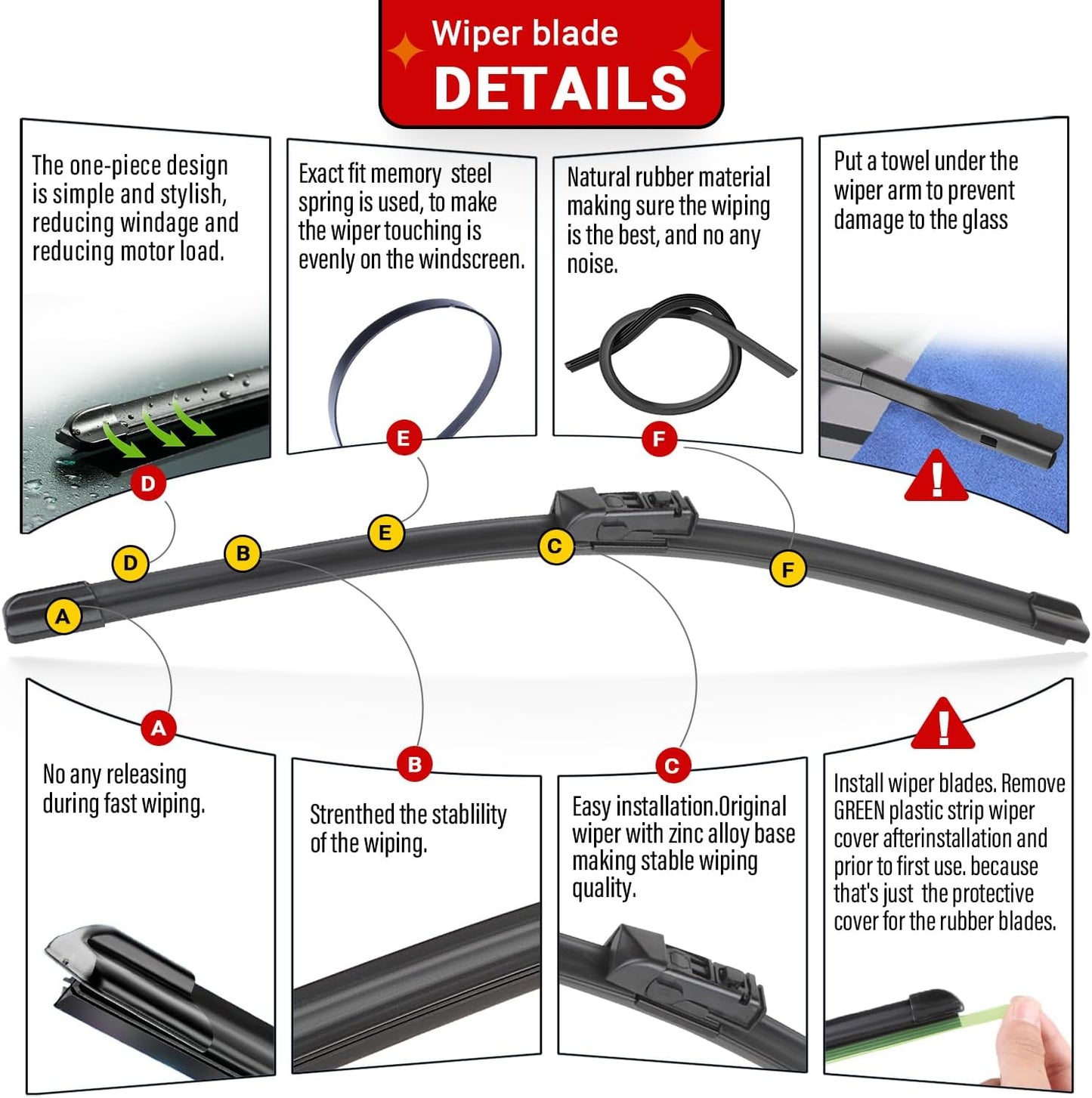 Windshield Wiper Blades Replacement for Toyota Prius 2016-2022 Original Factory Quality Front Rear Wipers Blade Set for My Car - 28" 16" 16" (Pack of 3)