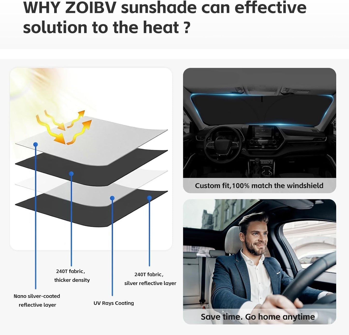 Sun Shade Sunshade for VW Jetta Windshield Cover, 4-Layer Front Window Shade Custom fit Volkswagen Jetta 2011-2018 Sun Visor 240T Retractable Shade Shield Blocks UV Rays Cooler Car Accessories