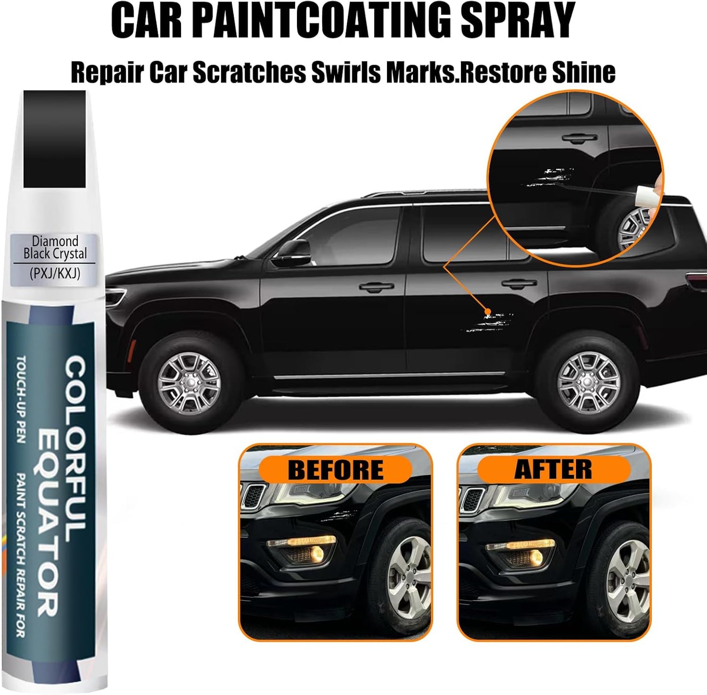 PXJ/KXJ Diamond Black Crystal Pearl Touch Up Paint for Jeep, Car Paint Pen Scratch Repair Two-In-One Touch Up Paint, Premium Car Scratch Remover for Deep Scratches