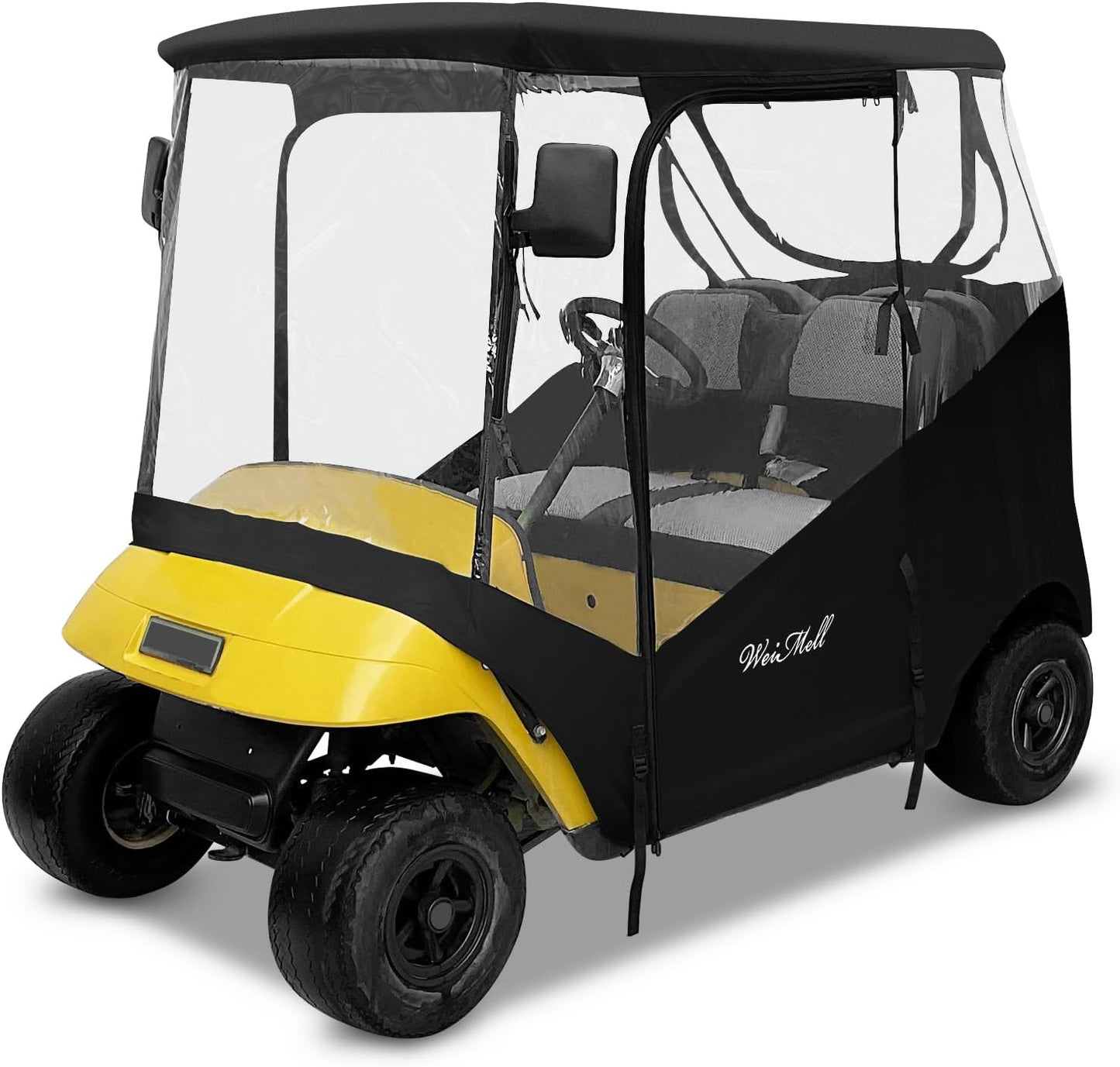 Golf Cart Enclosure Fit for EZGO TXT EZGO RXV 2 Passenger 2-Person Seaters Waterproof Transparent Driving Rain Enclosure Cover 4-Sided Clear Window Roll-up Zipper Door Black