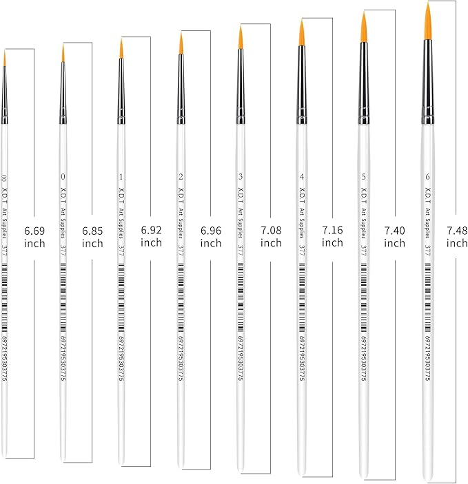XDT#377 Fine Paint Brushes for Acrylic Painting, Detailing Brush 8 Piece Set for Artists, Small Paint Brushes for Canvas, Watercolor, Oil and Body Painting