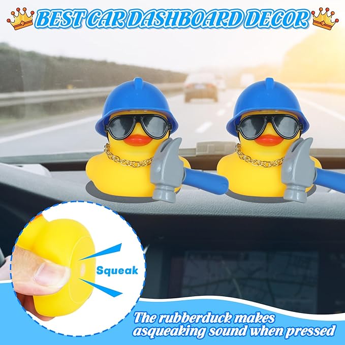 Funny Rubber Ducks for Car Dashboard Assembled Tool Duck with Glasses Hard Hat & Hammer - Rubber Duck car Ornaments for Dashboard, Office, Home Decor for Men & Women